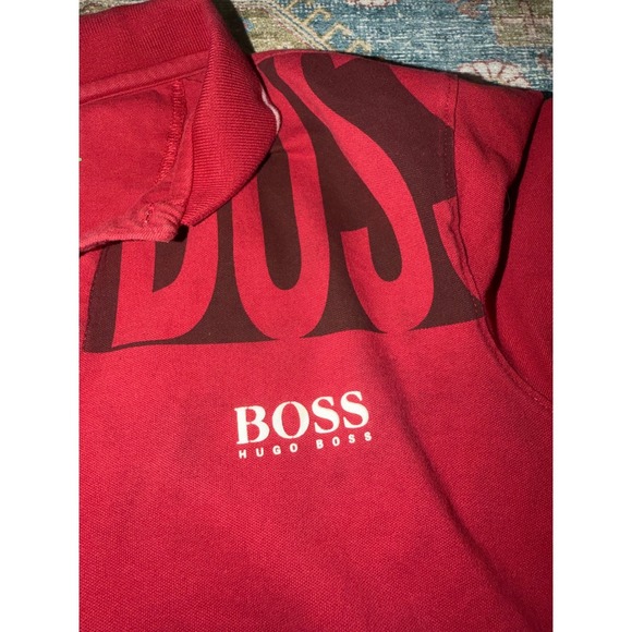Hugo Boss Mens Slim Fit Polo Shirt Red Big Logo Graphic Cotton Large - Picture 5 of 7